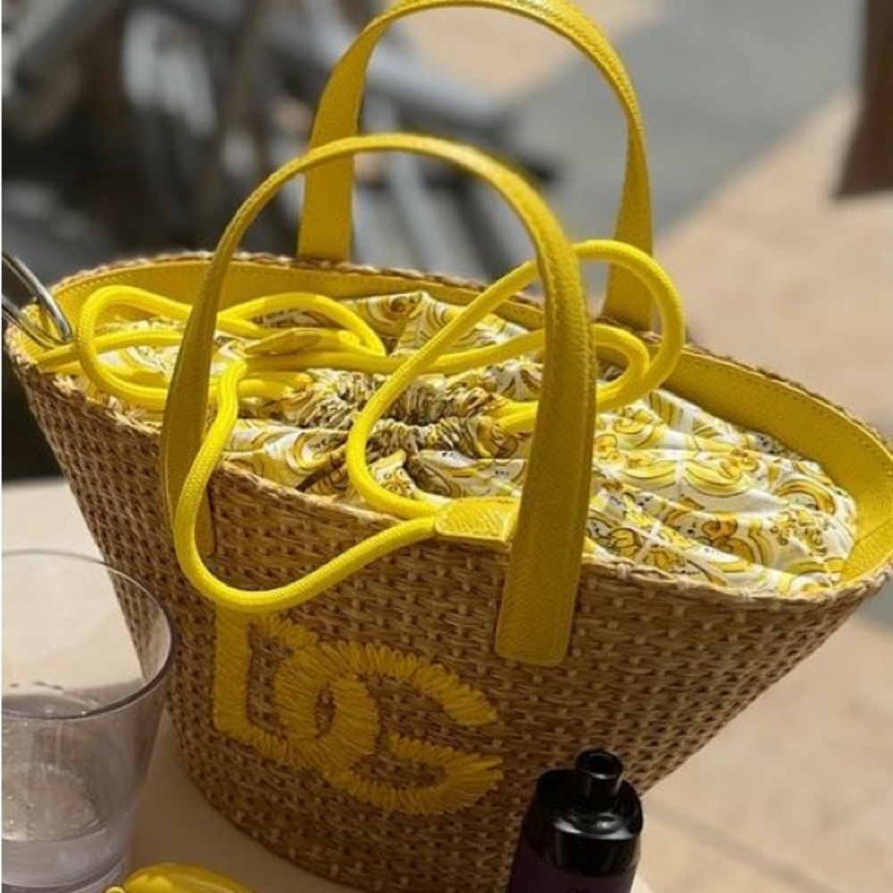 Dolce && Gabbana Yellow Kids woven wicker tote
